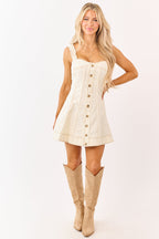 Denim Collection | Women's A-Line Mini Dress with Faux Button Front | Stylish Casual Wear for Everyday Elegance
