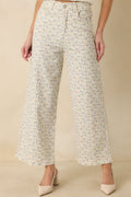 Women's Easy Moments Light Blue Floral Cotton Wide Leg Jeans | 97% Cotton & 3% Spandex 0