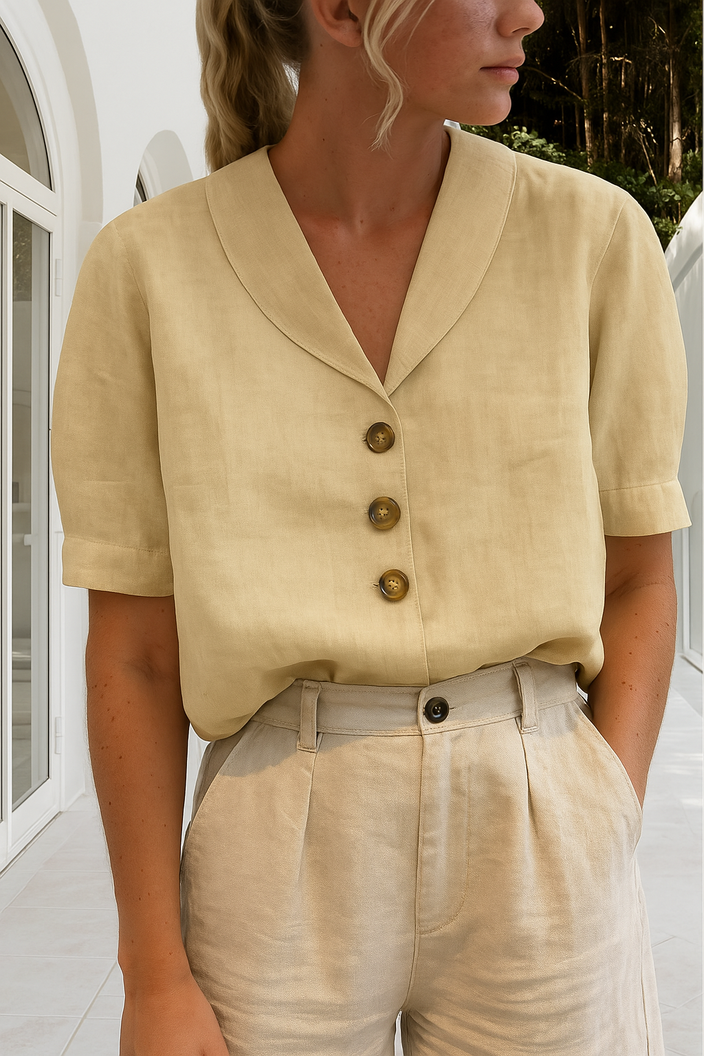 Women's wrap-neck lightweight elegant blouse
