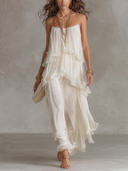 Sheer Tiered Chiffon Maxi Dress — Elegant Formal Gown