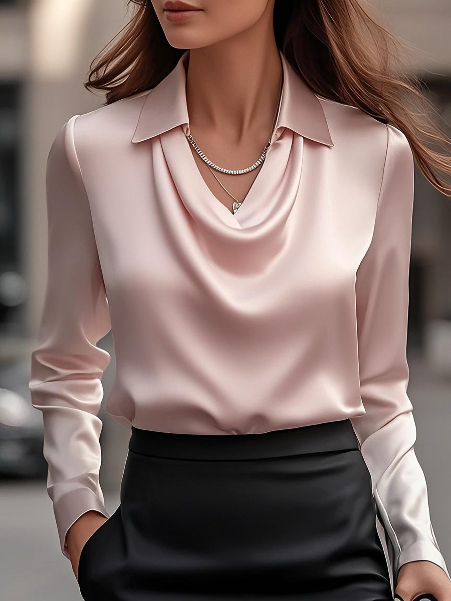White Draped-Neck Blouse — Women's Elegant Top