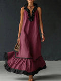 Sleeveless V-Neck Ruffle-Hem Maxi Dress