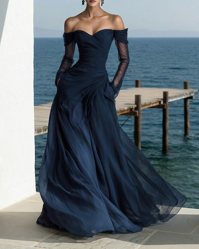 Off-Shoulder A-Line Maxi Dress — Flowing