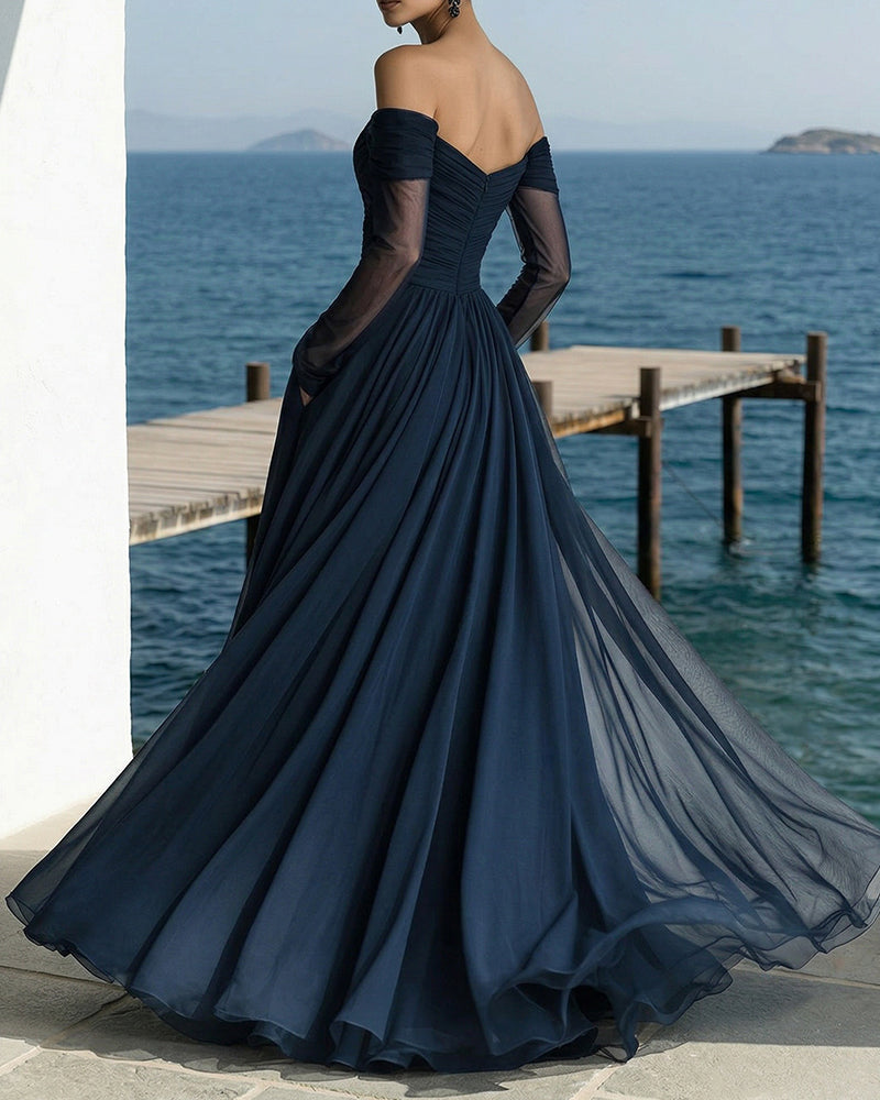 Off-Shoulder A-Line Maxi Dress — Flowing