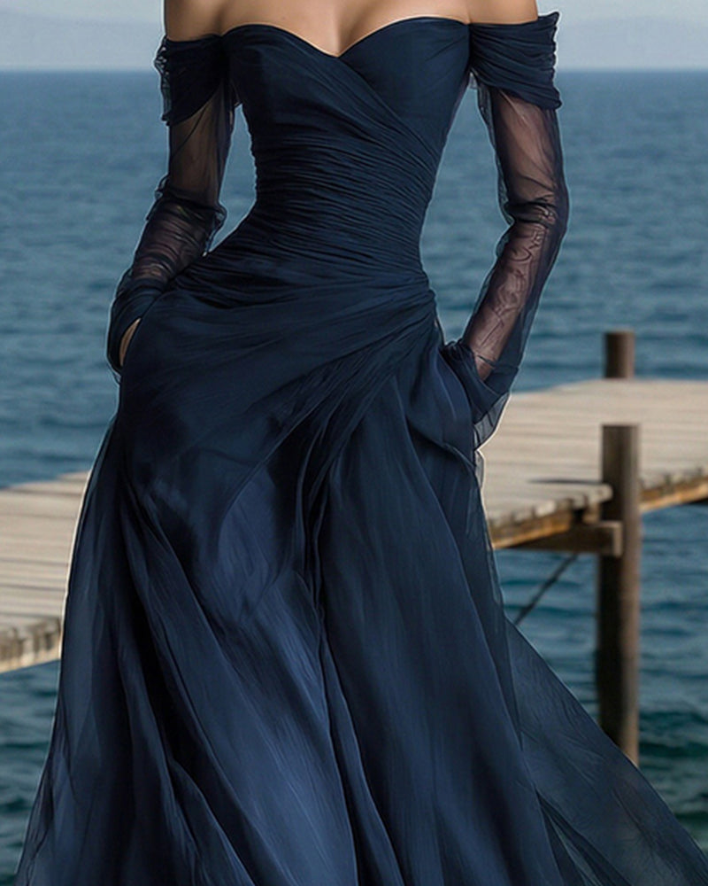 Off-Shoulder A-Line Maxi Dress — Flowing