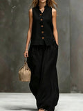 Elegant Cotton-Linen Women's Sleeveless Vest & Wide-Leg Matching Set | Effortless Co-Ord
