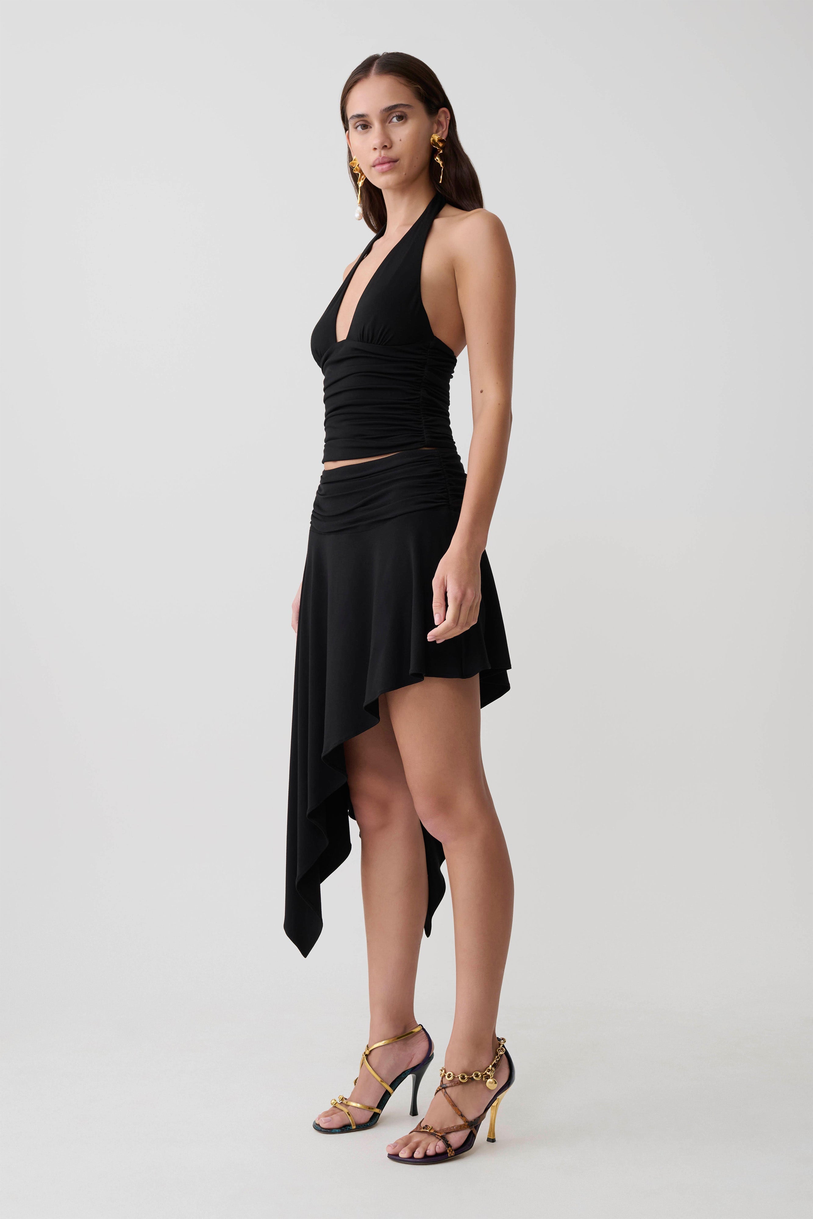 Elegant Gathered Halter Top – Women's Going Out Tank with Sculpted Fit
