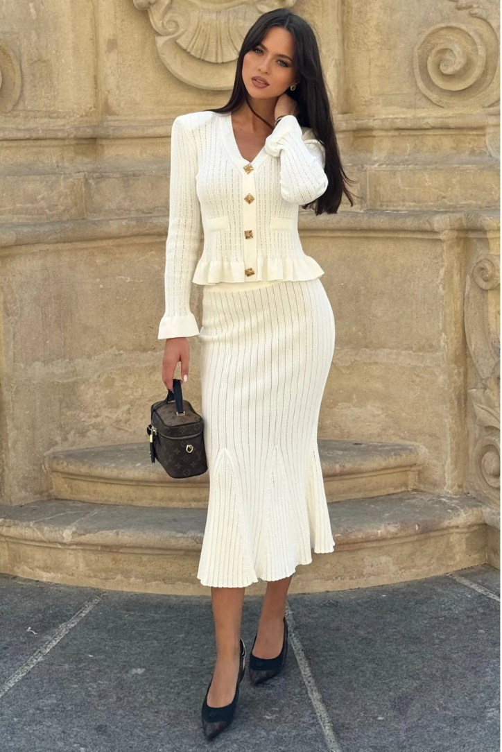 Elegant Knit Matching Set | Ruffled Hem & High-Waisted Co-Ord | Timeless Style