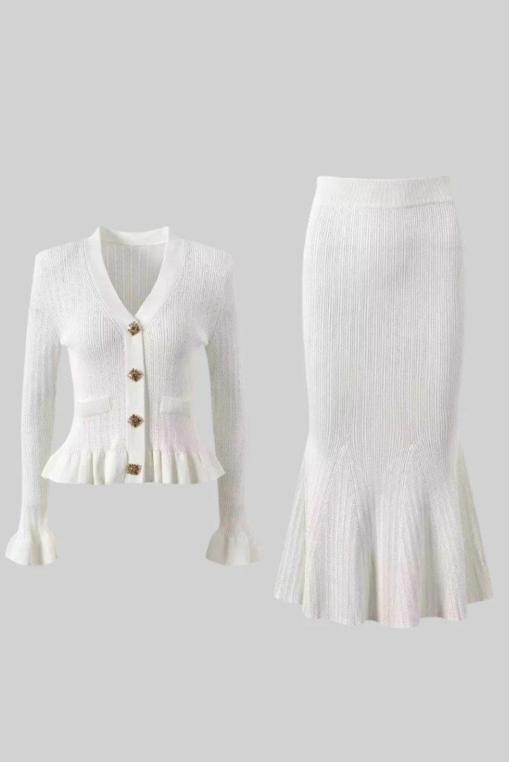 Elegant Knit Matching Set | Ruffled Hem & High-Waisted Co-Ord | Timeless Style