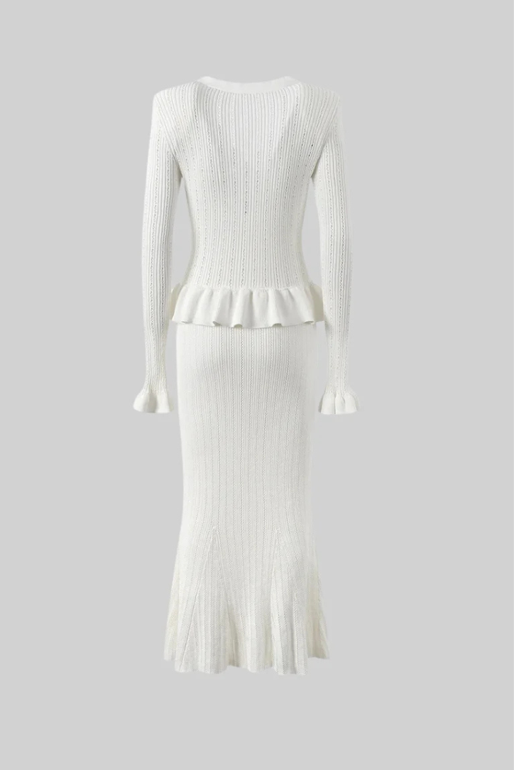 Elegant Knit Matching Set | Ruffled Hem & High-Waisted Co-Ord | Timeless Style