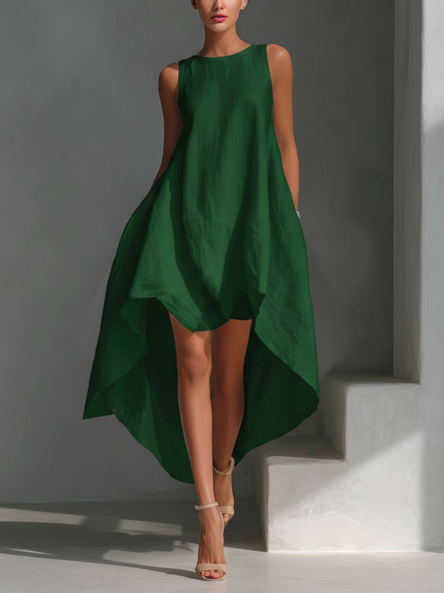 Sleeveless Linen Asymmetric Midi Dress