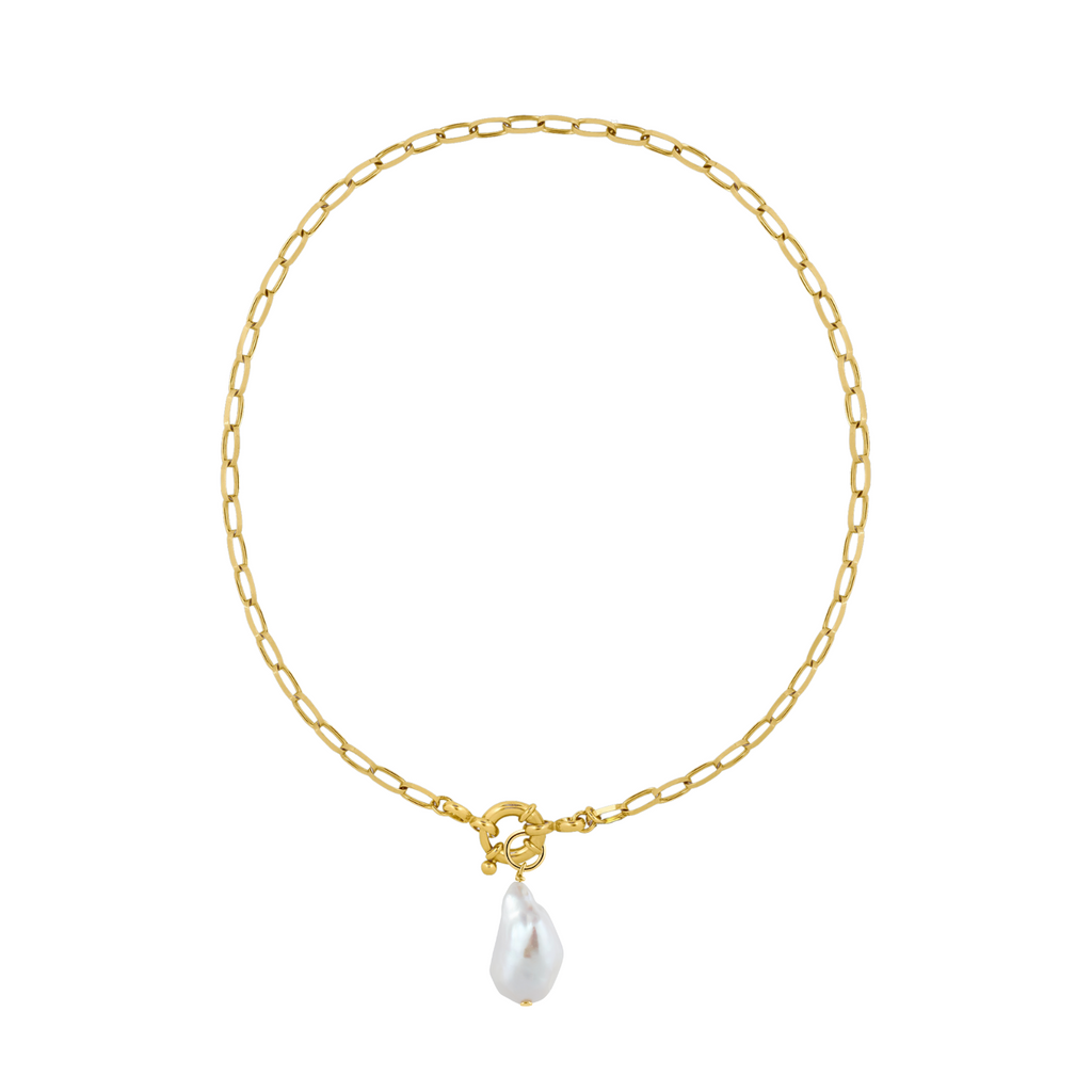 Elegant Link Chain | Gold Necklace with Keshi Pearl Pendant | Chic Accessory for Any Occasion