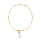 Elegant Link Chain | Gold Necklace with Keshi Pearl Pendant | Chic Accessory for Any Occasion