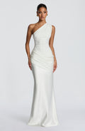 One-Shoulder Pleated Evening Gown — Floor-Length