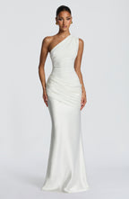 One-Shoulder Pleated Evening Gown — Floor-Length