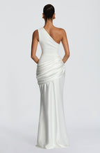 One-Shoulder Pleated Evening Gown — Floor-Length