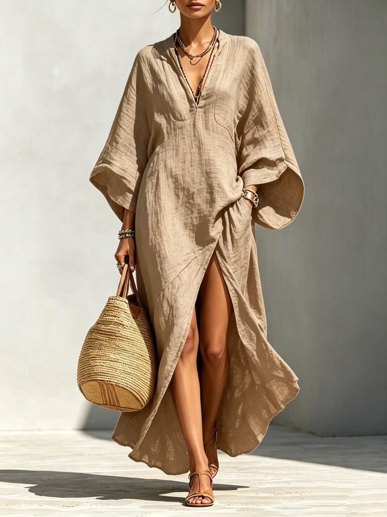 White Batwing-Sleeve Maxi Dress — Resort Style