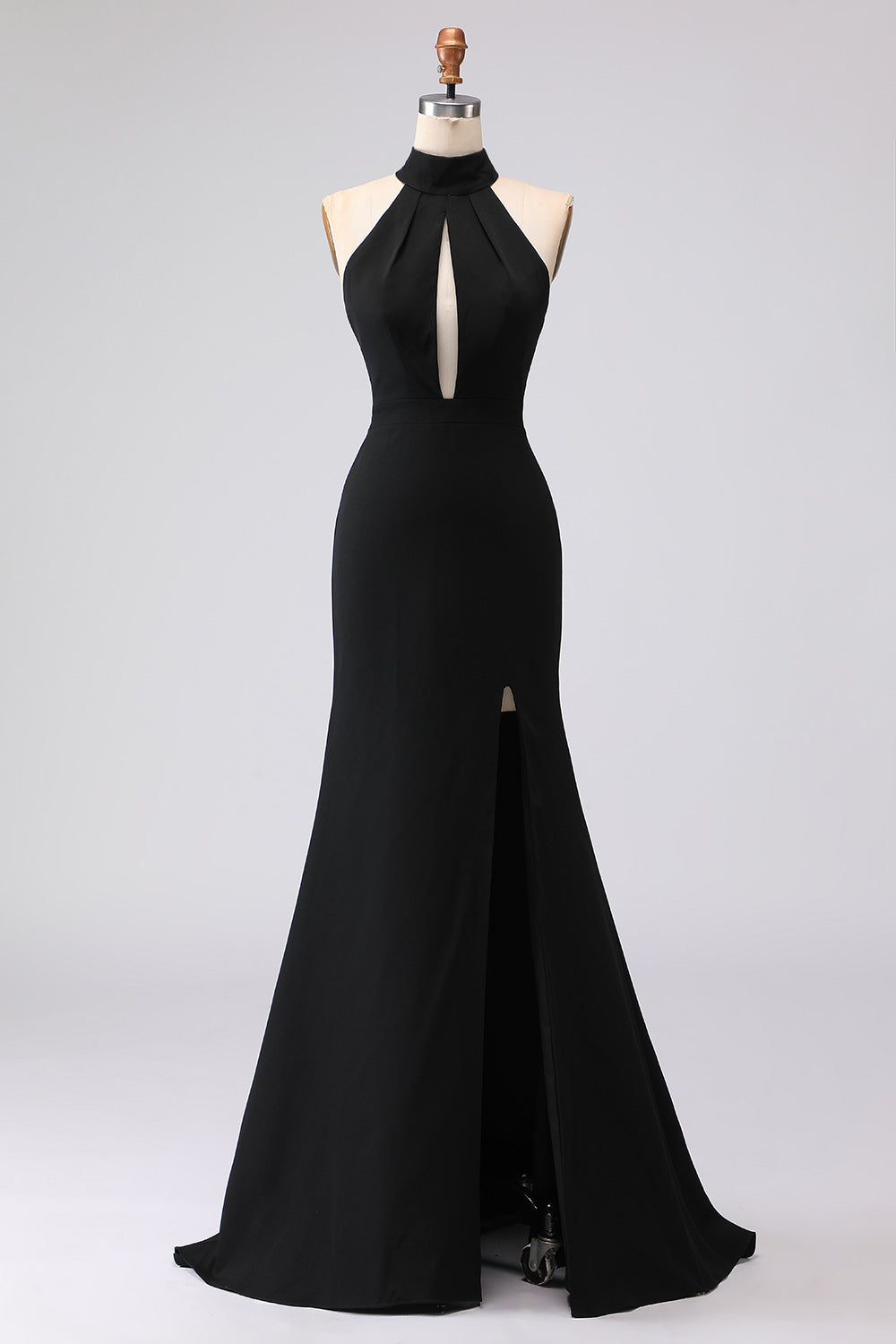 Elegant Satin | Women's Mermaid Dress with Halter Neck & Slit | Formal Maxi Dress for Special Occasions