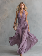 Elegant Sleeveless Maxi Dress with Halter Neckline | A-line Style for Effortless Formal Occasions