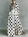 Elegant white long-sleeve maxi dress with pockets, front view
