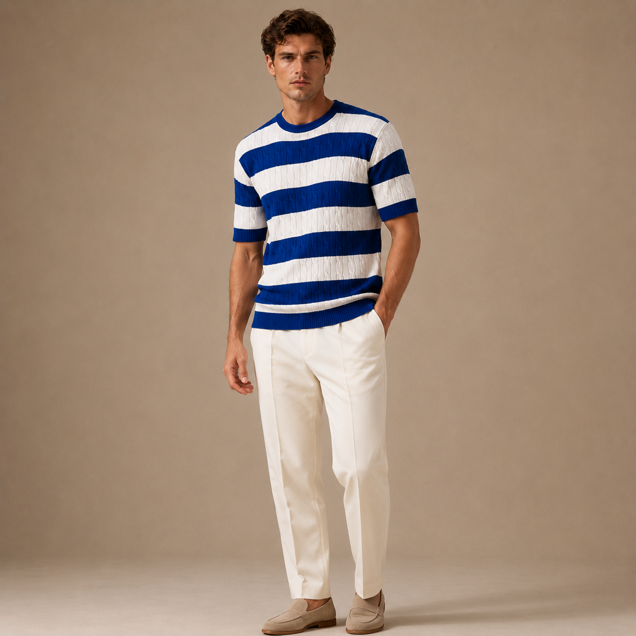 Men's T-Shirt with Cable Knit Texture