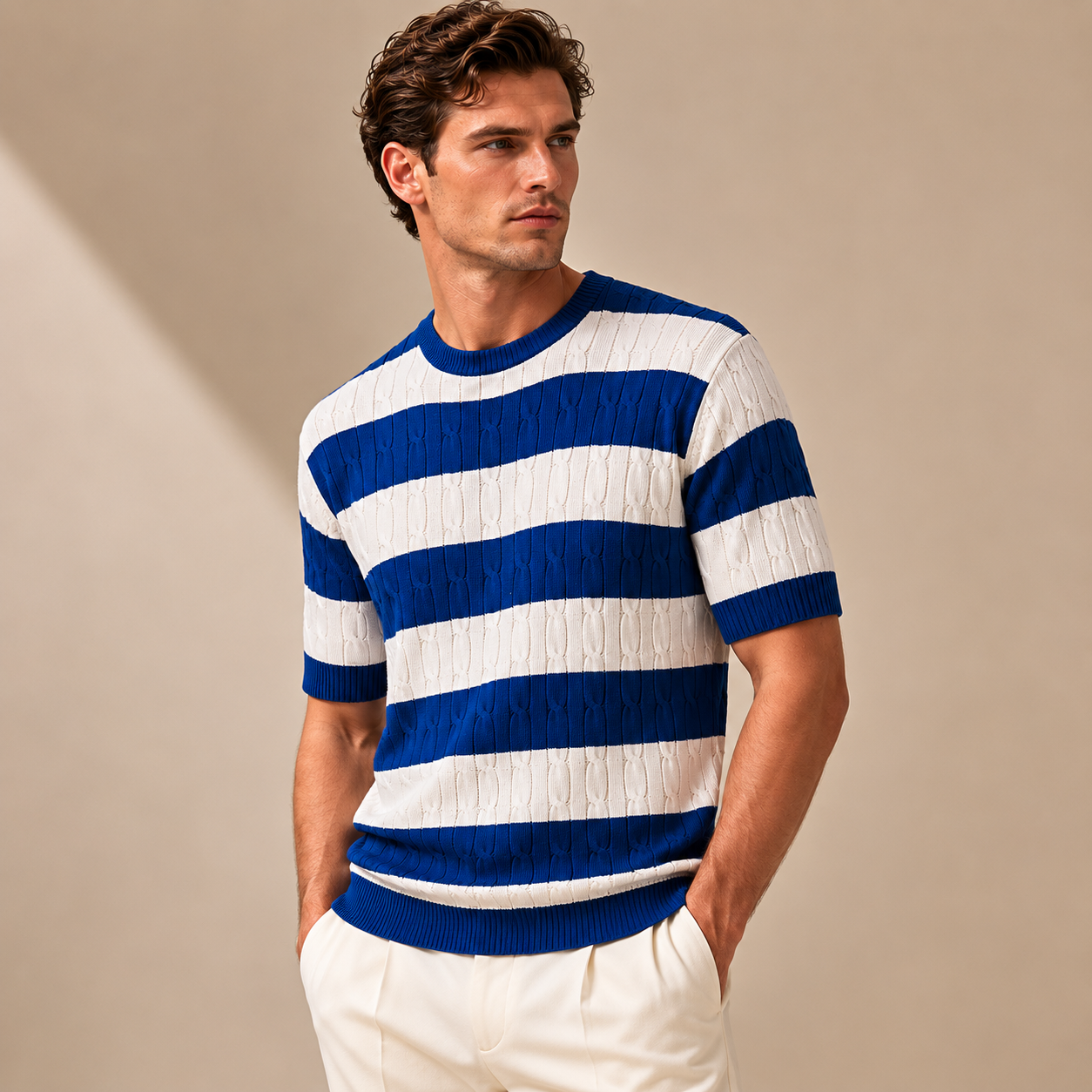 Men's T-Shirt with Cable Knit Texture