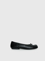 Faux Leather Black Ballet Flats with Mini Bow Tie | Stylish Ballerina Shoes for Comfort and Elegance
