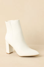 Women's From Here On White Faux Leather Block Heel Ankle Boots | Heel measures 3.5" 3