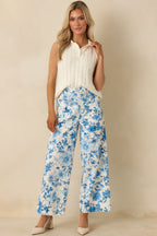 Women's Grow Your Own Way Blue Floral Print Cotton Wide Leg Pants | 95% Cotton & 5% Spandex 4