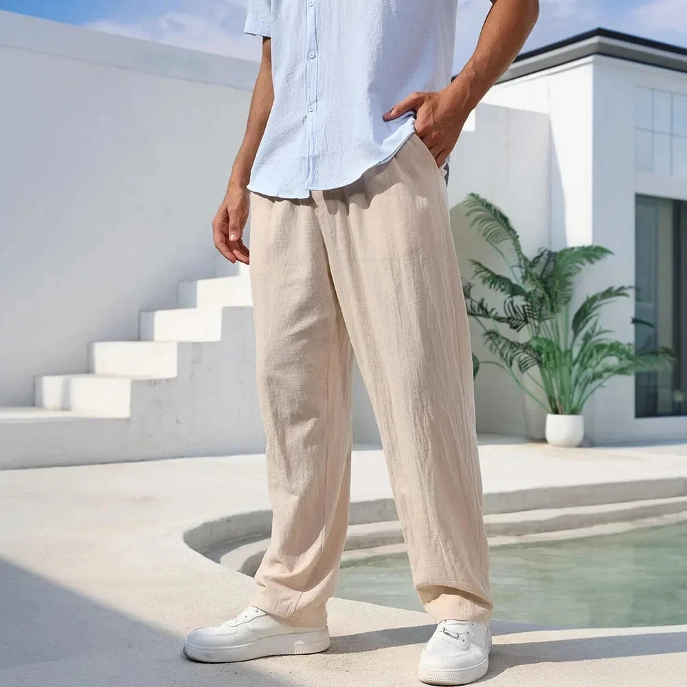 Harlow Collection | Men's Linen Trousers with Elastic Waistband | Lightweight Comfort for Warm Weather