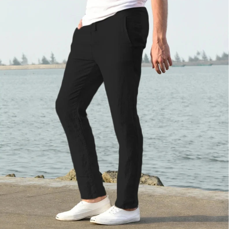 Harlow Collection | Men's Linen Trousers with Elastic Waistband | Lightweight Comfort for Warm Weather