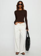 Harpur | Long Sleeve Backless Top in Chocolate with Adjustable Tie | Flared Sleeves for Comfort and Style