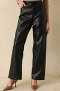 Women's In The Mix Black Faux Leather Wide Leg Pants | 55% Polyurethane & 45% Viscose 0