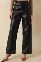 Women's In The Mix Black Faux Leather Wide Leg Pants | 55% Polyurethane & 45% Viscose 2