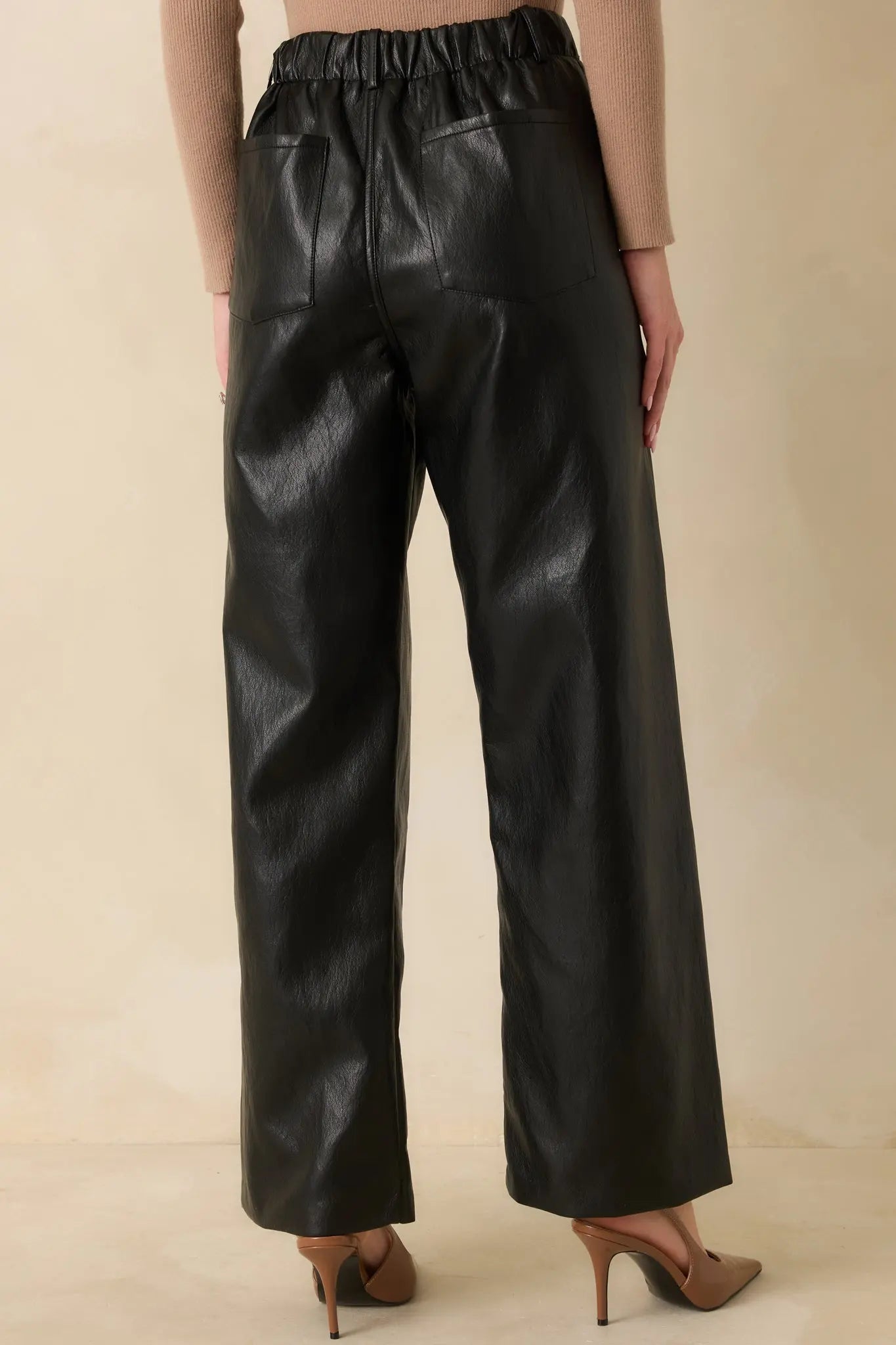 Women's In The Mix Black Faux Leather Wide Leg Pants | 55% Polyurethane & 45% Viscose 3