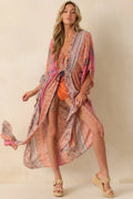 Women's In The Salty Air Pink Coral Multi Print Cover Up Maxi Dress | 99% Viscose & 1% Metallic 0
