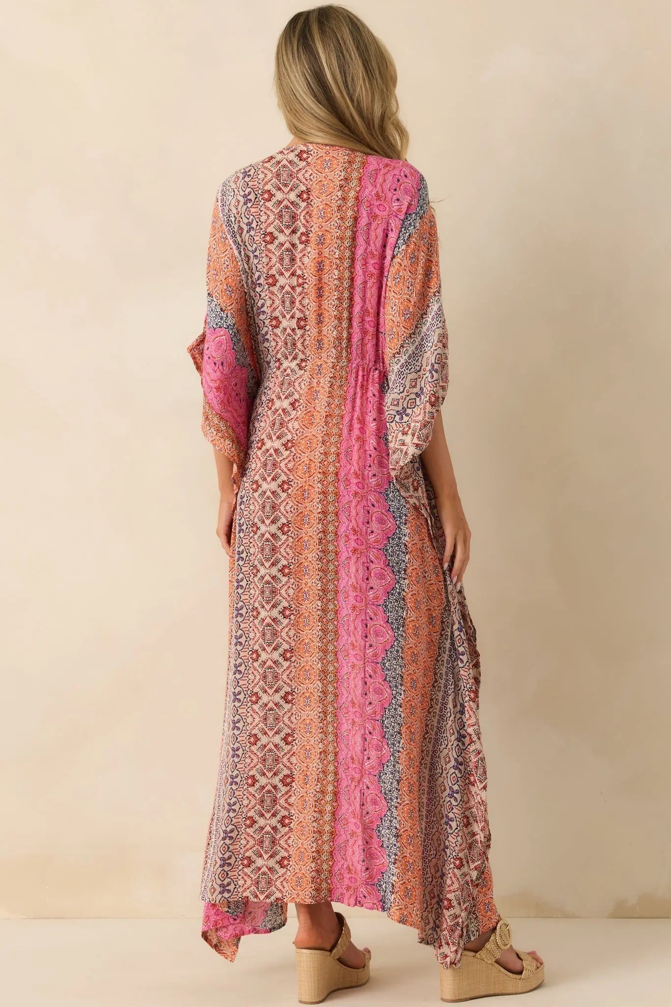 Women's In The Salty Air Pink Coral Multi Print Cover Up Maxi Dress | 99% Viscose & 1% Metallic 5