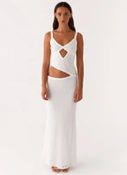 White V-neck cut-out maxi dress detail
