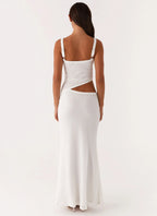 White V-neck maxi dress side view