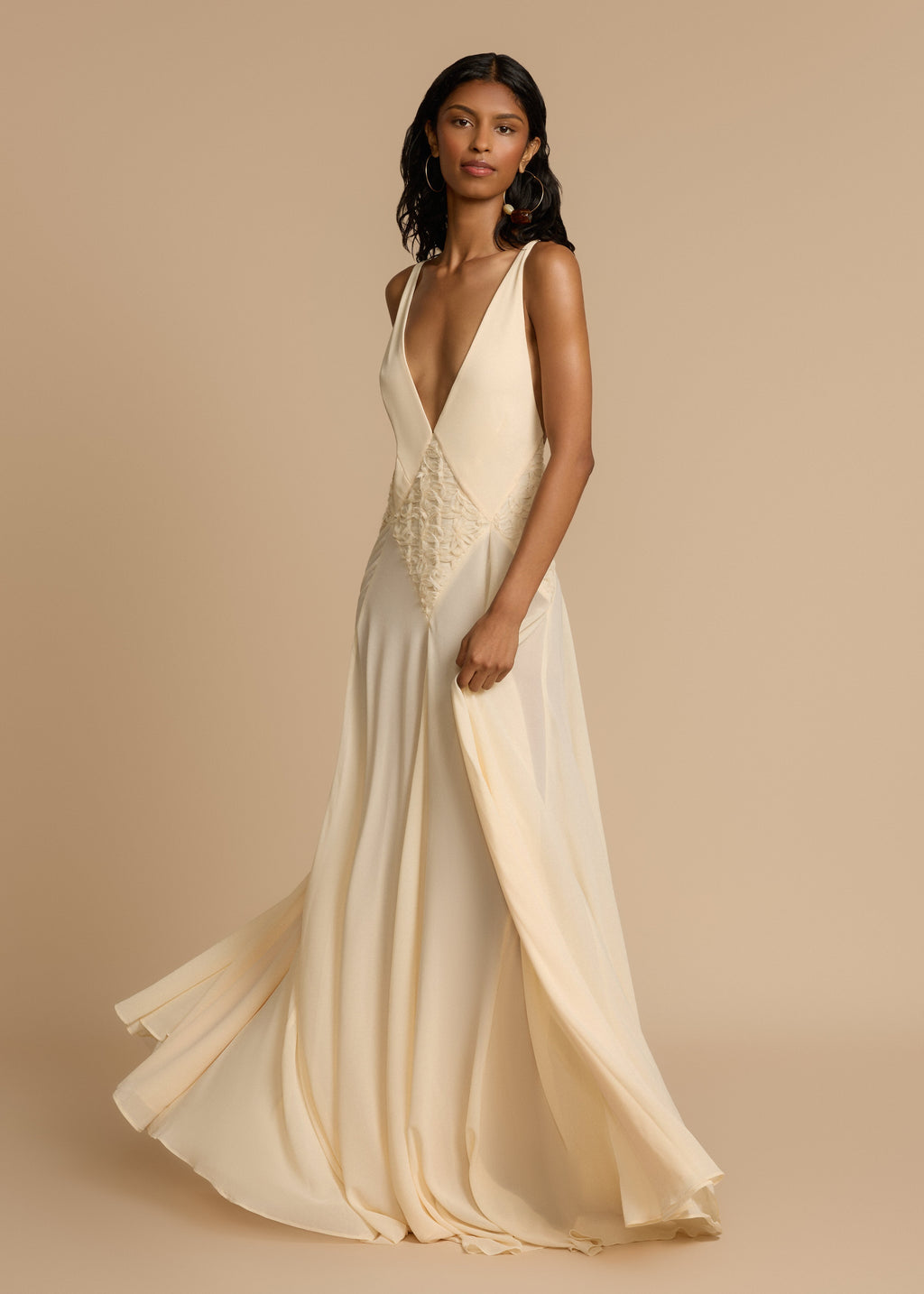 Cream Lace-Accent Dress — Adjustable Straps