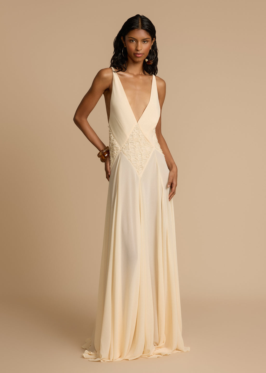 Cream Lace-Accent Dress — Adjustable Straps