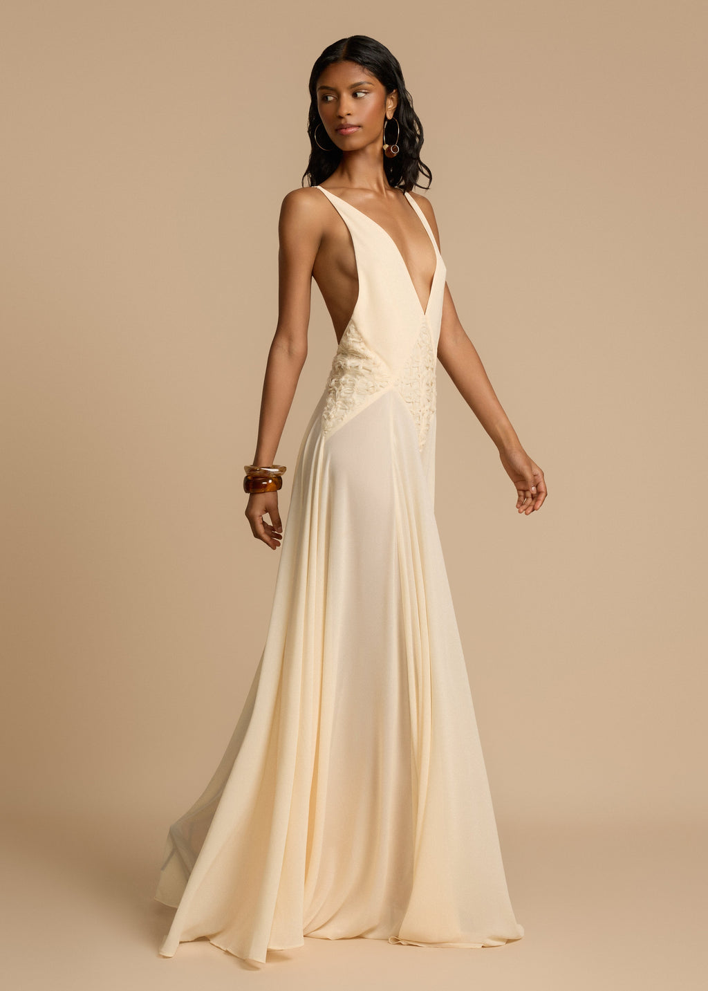 Cream Lace-Accent Dress — Adjustable Straps