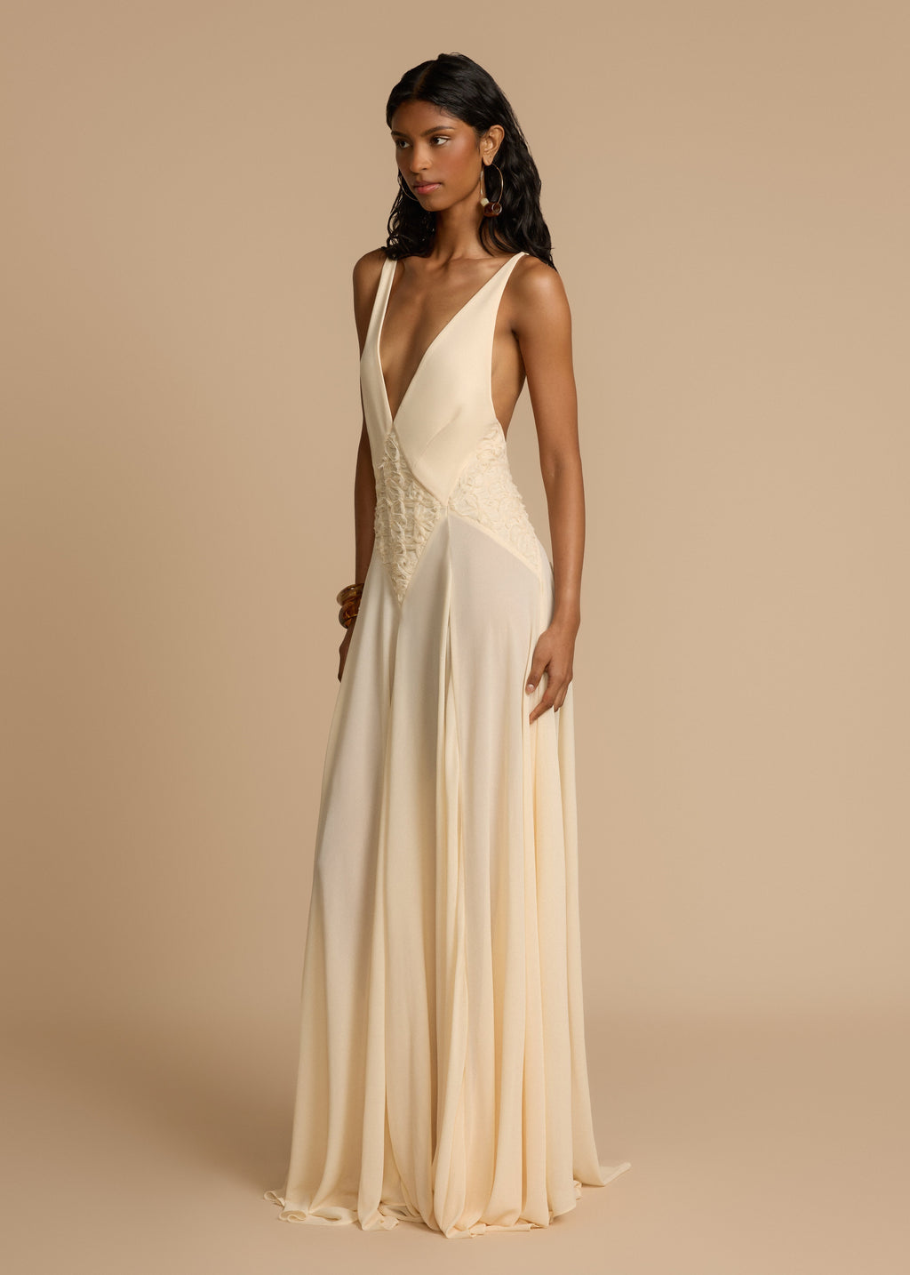 Cream Lace-Accent Dress — Adjustable Straps