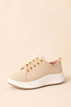 Women's Life In The Fast Lane Tan Woven Platform Sneakers | Sole measures 2" 6
