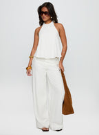 Linen Blend Pants | Wide Leg Design with Folded-Over Waist for Effortless Style