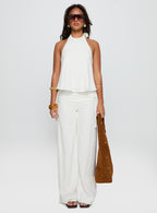 Linen Blend Pants | Wide Leg Design with Folded-Over Waist for Effortless Style