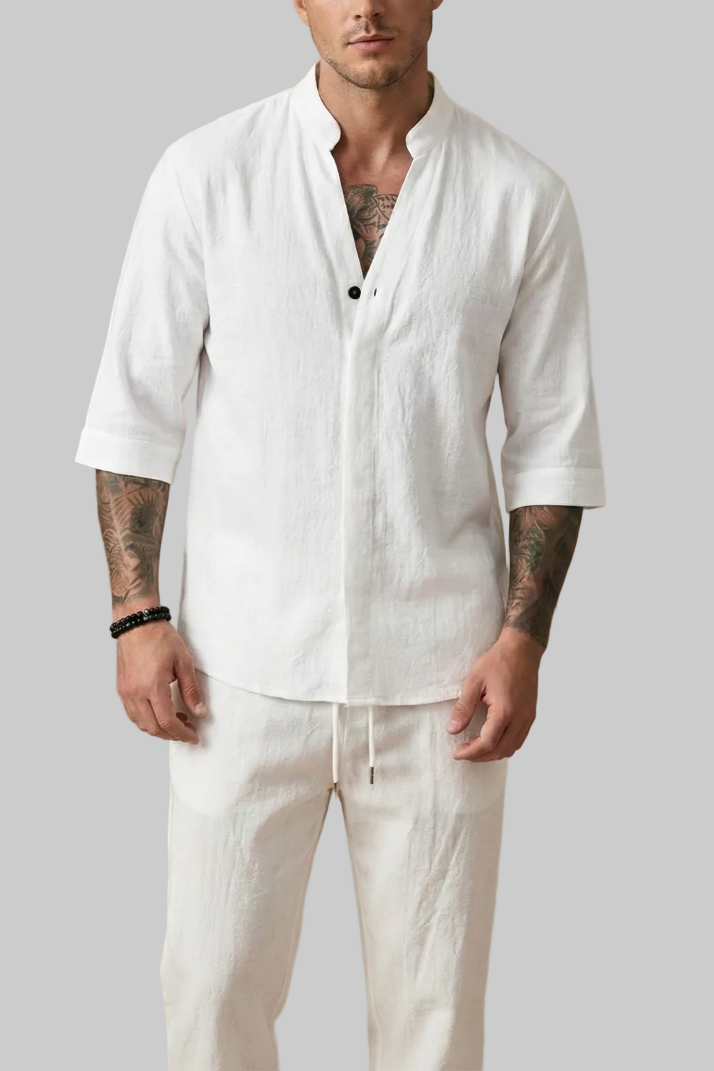 Linen Blend | Men's Matching Set | V-Neck & Drawstring Trousers | Summer Co-Ord