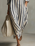 Women's Linen V-Neck Maxi Top — Relaxed Fit