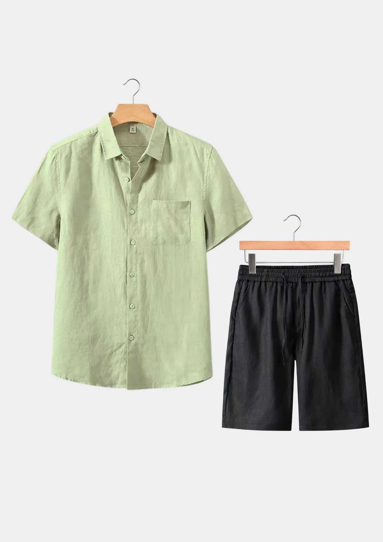 Women's Linen Shortsleeve Summer Set - Mint Green/Black 0
