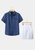 Women's Linen Shortsleeve Summer Set - Navy/White 0